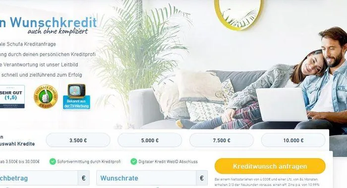Screenshot der Credimaxx-Startseite mit Wunschkredit-Anfrage