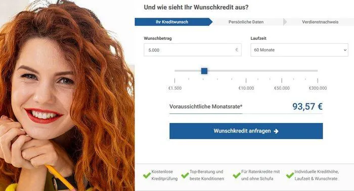 Screenshot des Maxda-Formulars zur Wunschkredit-Anfrage